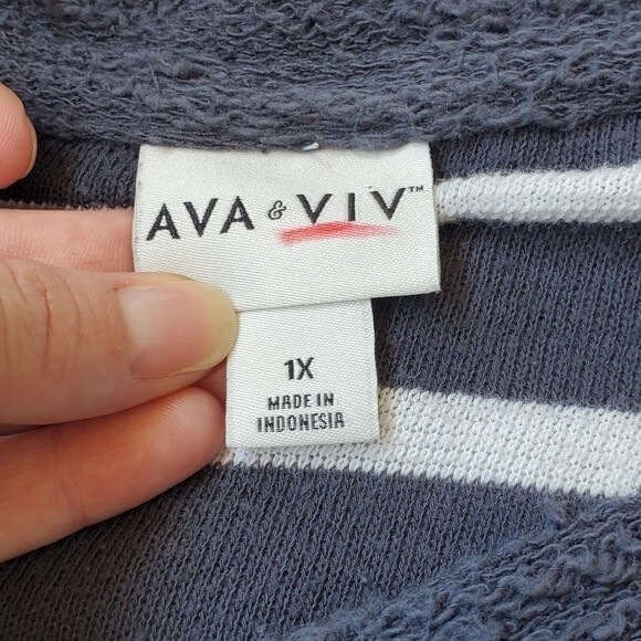 Ava&Viv Womens Blue Striped Vneck Longsleeve Sweater size 1x - Picture 4 of 8